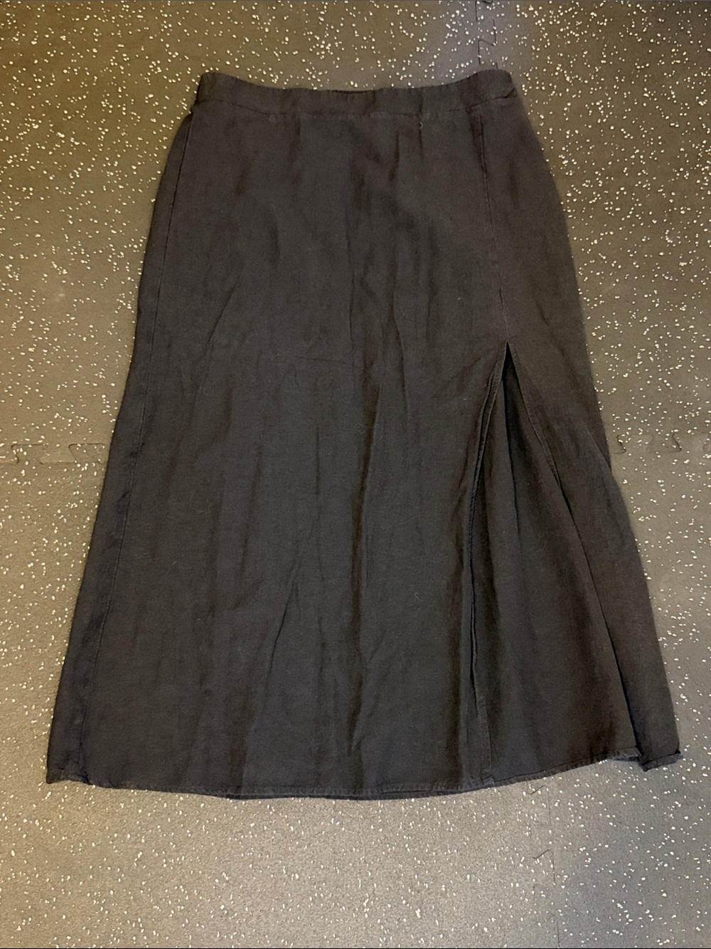 Black Midi A-Line Cotton Skirt with Side Slit